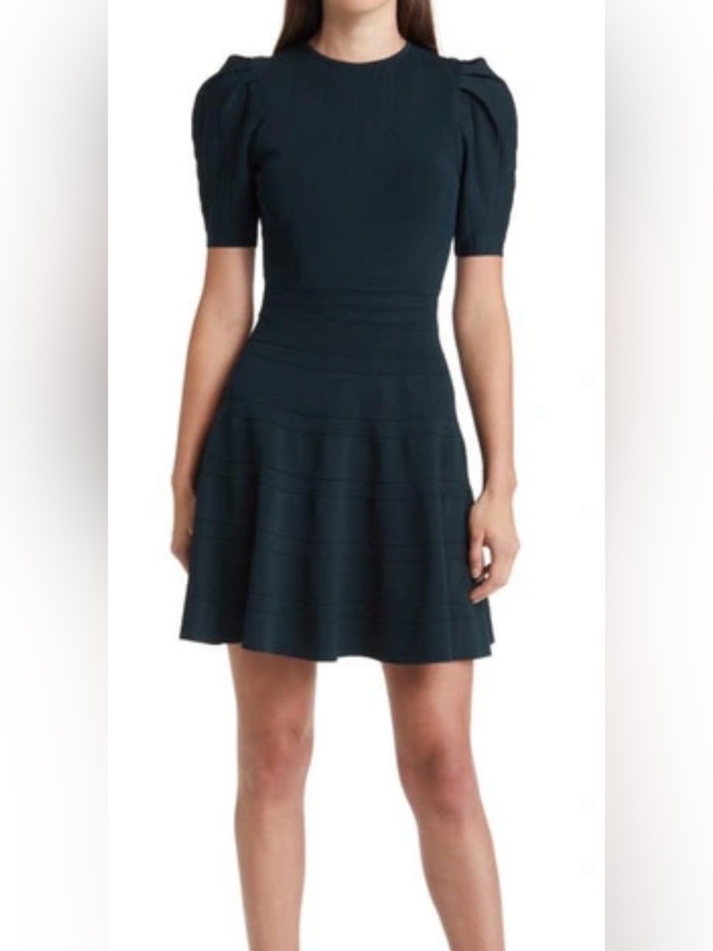 Ted Baker London Olive Green Puff-Sleeve Knit Midi Dress Size 0 / Small